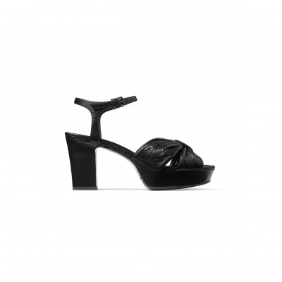 JIMMY CHOO HELOISE 80 BLACK VINTAGE METALLIC LEATHER PLATFORM SANDALS HELOISE80BYK